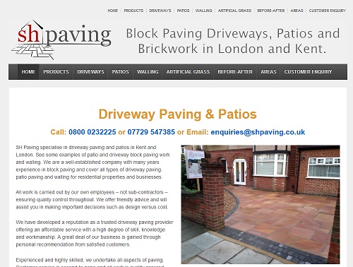 web hosting for SH Paving Driveways London & Kent
